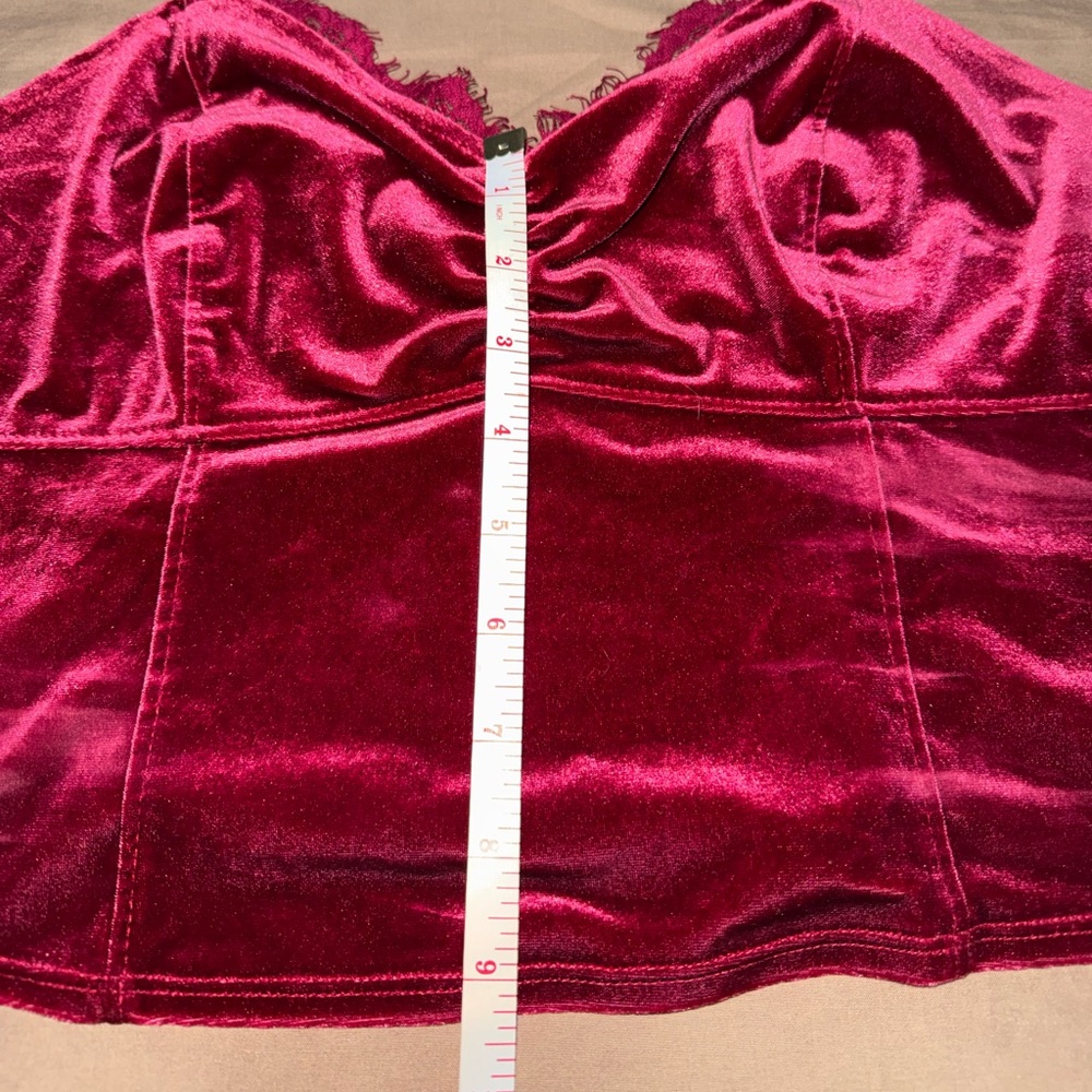 Abercrombie & Fitch Velvet Crop Top in Deep Red - Picture 7 of 7